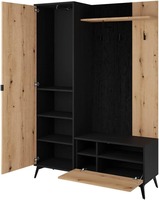Juego de Perchero de pasillo negro de roble de madera de estilo contemporáneo con armario y estante para zapatos con espejo