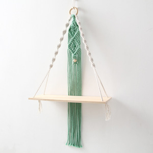 Nouveau Vert Fait Main Bébé Chambre décor Coton 1 Rangée <span class=keywords><strong>Macramé</strong></span> <span class=keywords><strong>Suspendu</strong></span> Étagère Murale Artisanat - Product Image 5