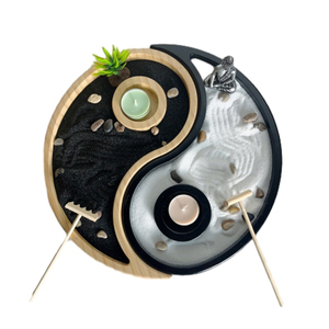 Kit de jardin <span class=keywords><strong>zen</strong></span> en bambou en forme de YIN YANG, arbre de Bouddha artificiel, râteaux, bougies et accessoires, jardin <span class=keywords><strong>zen</strong></span> chinois pour la relaxation sur le bureau - Product Image 3