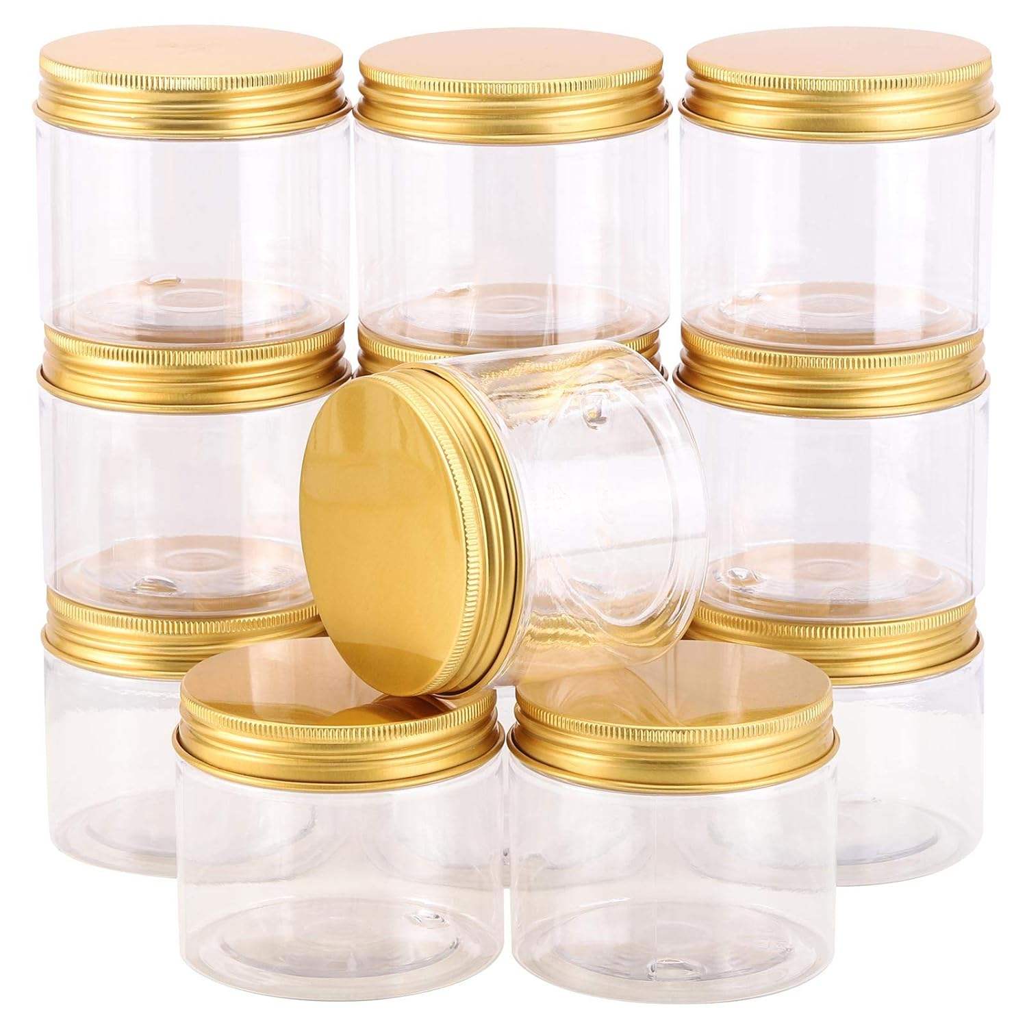 Clear jar with shiny gold lid