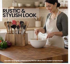 Support à ustensiles de cuisine sur mesure en bois d'acacia pour comptoir, organisateur d'ustensiles à bords biseautés, style rustique et campagnard - Product Image 2
