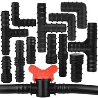 Raccords coudés, en T et bouchons d'extrémité pour tuyaux d'irrigation goutte à goutte en PE de 16 mm, 20 mm, 25 mm, 1/2'' et 3/4'' pour réparation et extension de tuyaux d'arrosage de jardin
