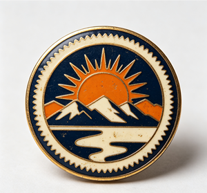Circular Hard Enamel Metal <b>Pin</b> Sun Over Mountains Emblem Gold-Plated Zinc Alloy Souvenir <b>Badge</b> Traditional Design - Product Image 1