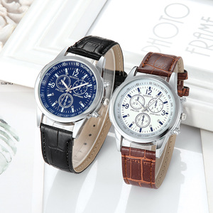 Spot vente chaude trois yeux ceinture en verre bleu-ray montre pour hommes montre cadeau montre à Quartz pour hommes vente en gros d'usine - Product Image 2