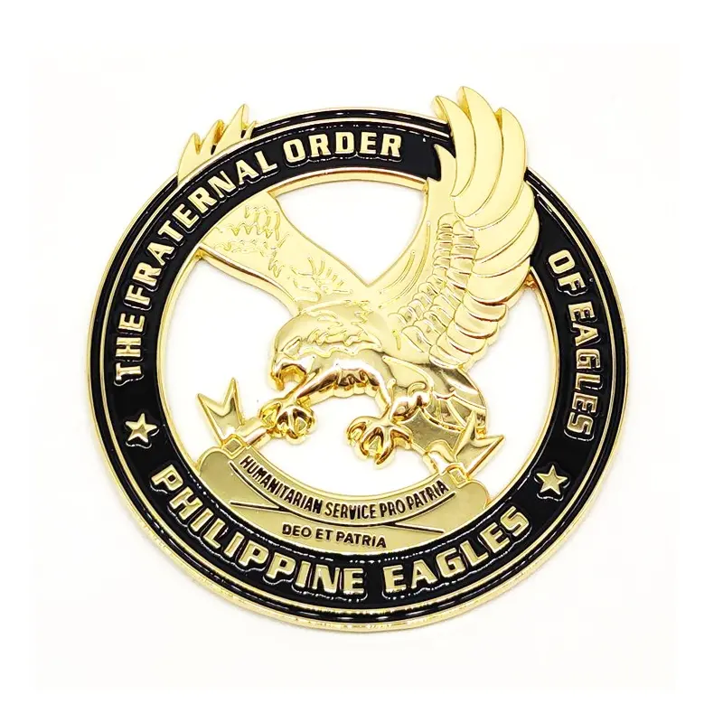 3 inç Cut-out 3D Eagles siyah altın iğne Fraternal sipariş amblem araba motosiklet metal rozeti hediyeler filipinler Eagles sikke pin