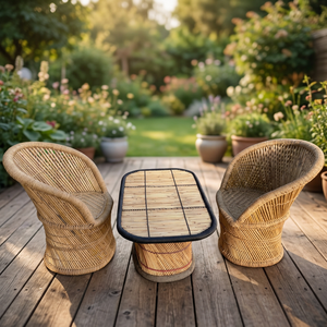Customized Design Handmade Bamboo <b>Wood</b> Cane Table <b>Stools</b> Removable Cover Leather Upholstery Modern Japanese School Apartment - Product Image 2