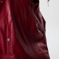 Blouson en cuir vintage rouge court pour homme, personnalisé, avec broderie, col montant et rivets