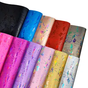 30x135cm Holographic Flamingo Printed Faux Leather Metallic Luster Embossed Pattern PU Leather for Clothing Sewing Crafts