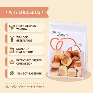 Sachet <span class=keywords><strong>à</strong></span> <span class=keywords><strong>pain</strong></span> personnalisé imprimé, transparent, <span class=keywords><strong>à</strong></span> fond plat, <span class=keywords><strong>à</strong></span> fond stable, <span class=keywords><strong>à</strong></span> ouverture supérieure, thermoscellable, avec demi-fenêtre, en film blanc mat, résistant <span class=keywords><strong>à</strong></span> l'huile et <span class=keywords><strong>à</strong></span> l'humidité, Flexo - Product Image 2