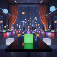 Set Tavolo e Sedie a Cubo LED Ricaricabile Impermeabile da 40 cm, Stile Francese per Esterni e Hotel, 5W, Mobili da Bar in Plastica Foshan