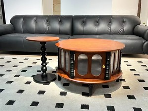 Midcentury Modern Wood Coffee <b>Table</b> with <b>Storage</b> Oval Design Living Room Furniture - Product Image 1
