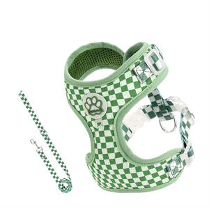 Ensemble Harnais et Laisse pour <span class=keywords><strong>Chien</strong></span> Motif Damier Rétro, Harnais Respirant en Maille pour Petits Chiens, Accessoires pour Chiens - Product Image 3