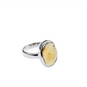 925 Sterling Silver Natural <b>Citrine</b> Cabochon <b>Ring</b> Solitaire Plain Band Finger Jewelry For Women Men Bulk - Product Image 3