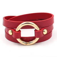 Bracelet en cuir PU, bracelet à anneau doré avec fermoir à ressort pour clés, vente en gros