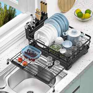 <b>Kitchen</b> Storage Rack with Adjustable Countertop, Drain Bowl and Dish Rack, Sink, <b>Pull</b>-<b>out</b> Household Storage Rack - Product Image 1