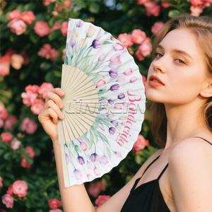 Éventail de 23cm en bois de bambou pliable à la main pour le mariage Éventail Rave Party Folk Art Festival Éventails à main - Product Image 2