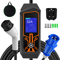 Chargeur EV portable de type 2, prise CEE 3 broches, ampérage réglable 10A/16A/20A/32A, 7kW avec voyant lumineux, chargeur de voiture