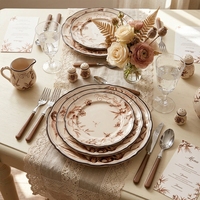 Vintage Braunes Blumenmuster Keramik-Tellerset 6,5/8/10,5/12 Zoll Toile De Jouy Porzellan-Geschirr für Hochzeit Hotel Tischdekoration