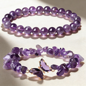 Lot de Bracelets Empilables en Perles avec Breloques Papillon en Améthyste Naturelle et Quartz Rose pour Femme, Idéal pour la Méditation, Cadeau 2026 - Vente en Gros Usine - Product Image 4