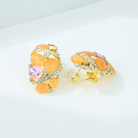 Anting-anting bunga indah desainer Italia baru anting-anting kancing batu zirkon kristal berlapis emas 14k untuk perhiasan wanita