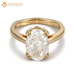 Anillos de Compromiso Unisex de Oro Amarillo de 18K, Chapados en Oro, Estilo Clásico de Lujo, Nuevo Estilo, Corte Ovalado, Engaste de Garras, para Uso Diario - Product Image 1