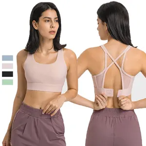 Soutien-gorge de sport en maille respirante pour femmes, fermeture arrière réglable sans fil, soutien-gorge rembourré de Yoga, hauts d'entraînement et de Fitness