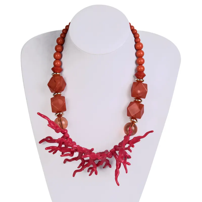 2022 New design red coral pendant decoration resin beads chain necklace