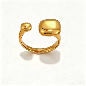 Bagues ouvertes en acier inoxydable 316L plaqué or 18 carats pour femmes, bijoux ajustables géométriques épais en forme <span class=keywords><strong>de</strong></span> cœur, boule et carré - Product Image 5