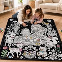 Couverture à colorier tendance motif animaux de la ferme, style art ligné noir, à faire soi-même, avec 24 marqueurs acryliques pour canapé et usage domestique
