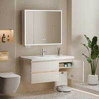 Ensemble de meuble de salle de bain Ai Shijie avec base de robot aspirateur en aluminium nid d'abeille, tiroir intégré, lavabo en céramique et miroir