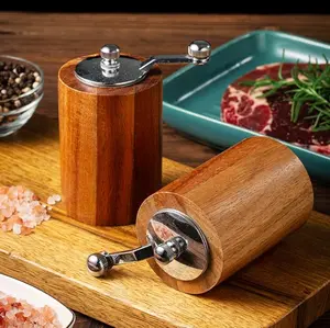 Classical Hand Shake Wood Pepper Grinder Set Gorgeous Salt Wooden Ceramic Blades Upgrade Metal Handle Pepper