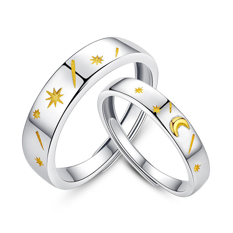 Classic Design Silver Color Sun moon and stars Couple Ring