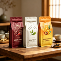 Sachets de thé en aluminium à fond plat, imprimés sur mesure, résistants à l'humidité, avec fermeture à glissière sur 8 côtés, adaptés au café, au thé et aux collations