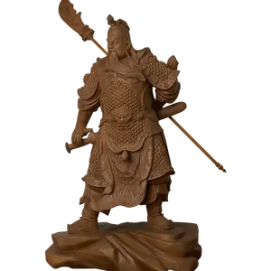 Houtsnijwerk Guan Gong God Standbeeld Wu Cai Shen Wu Sheng Guan Yu Jialan Bodhisattva Boeddha Standbeeld Ornament