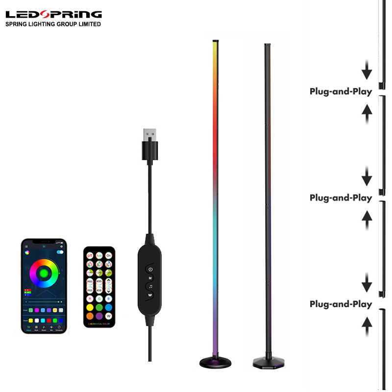 APP-Controlled & Remote Control LED Corner Standing Lamp with RGBIC Mood Lighting White Shade Music Sync for Residential Use