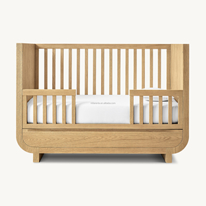 Baby Crib Nursery <strong>Cot</strong> Oak Kids Room Underbed Storage <strong>Drawer</strong> Vertical Slat Rail Rounded Side Panel Minimalist Oak Wood Furniture - Product Image 5