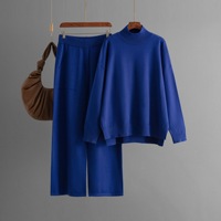 Ensemble deux pièces Lumos : Pull élégant pour femme, hauts en tricot, ensemble pantalon deux pièces pour l'hiver, couleur unie, tricot ample décontracté