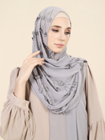 Dernier design, broderie à la main, perles, motif floral, hijab en mousseline unie, châle doux et respirant, foulard islamique pour femmes musulmanes
