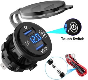 Kép USB sạc ổ cắm 12V-24V QC 3.0 cảm ứng không thấm nước chuyển đổi với Vôn kế led Vôn kế điện thoại chủ - Product Image 1