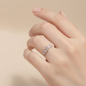 Anillo de boda de oro blanco macizo de 18 quilates con diseño de burbujas, el más popular y de moda, con diamantes naturales auténticos, engaste semimontado, para mujer. - Product Image 5