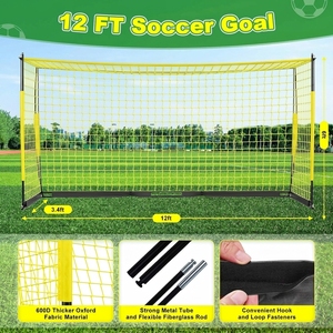 Portería de Fútbol 12*6 pies, Portátil, de Metal y Fibra de Vidrio, Equipo de Entrenamiento para Jardín, Montaje Rápido, Bolsa de Transporte, para 4 Personas - Product Image 2