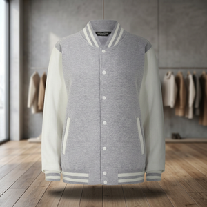 FESHO WEAR Blouson universitaire en coton gris et blanc pour homme, style hip-hop, avec logo sur le devant, streetwear décontracté, imperméable - Product Image 4