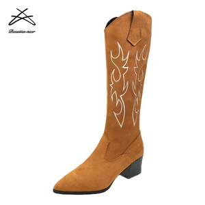 Zapatos vaqueros de moda para <span class=keywords><strong>mujer</strong></span>, <span class=keywords><strong>botas</strong></span> informales de tacón alto de tubo de talla grande, otoño e invierno, novedad de 2022 - Product Image 6