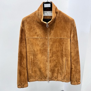 Luxury Men's Yellow <b>Suede</b> Loro <b>Bomber</b> <b>Jacket</b> Stand Collar Casual Autumn Piana Regular Fit Button Closure Solid Color - Product Image 3