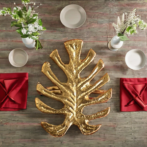 Anneau de serviette en laiton en forme de feuille, décoration de table moderne, accent de fête, porte-serviettes en tissu rouge - Product Image 5