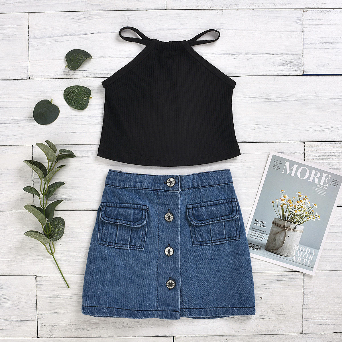 Baby Girl Black Denim Skirt Outfit Youth Fringe Skirt Flofallzique