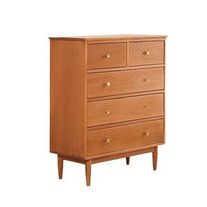 Commode à cinq tiroirs en bois massif, design minimaliste en chêne, pour chambre à coucher, salon, meuble de rangement - Product Image 5