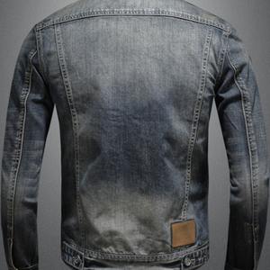 Chaqueta <span class=keywords><strong>de</strong></span> Mezclilla Larga para Hombre, Estilo Coreano, Otoño 2025, Corte Ajustado, Estilo Motociclista, Retro, Casual, Cuello Alto, Logotipo Frontal, Resistente al Viento - Product Image 2