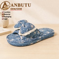 Chaussons d'intérieur coréens pour femmes, style nœud et dentelle, bout ouvert, semelle triple couche, silencieux, doux, antidérapants, vente en gros