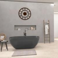 Baignoire autoportante ovale de luxe en surface solide mate, écologique, couleur gris, garantie 5 ans, pour hôtel moderne